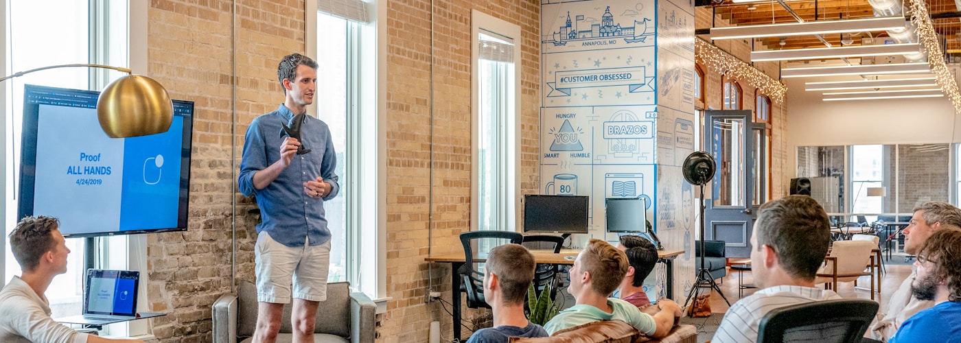Business team collaborating in modern office